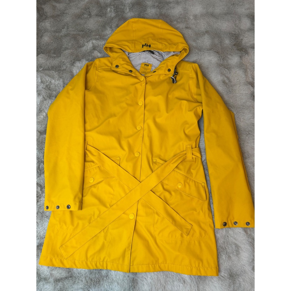 Helly Hansen Kirkwall II Raincoat Yellow Waterproof Belted Trench Coat XS 0611
